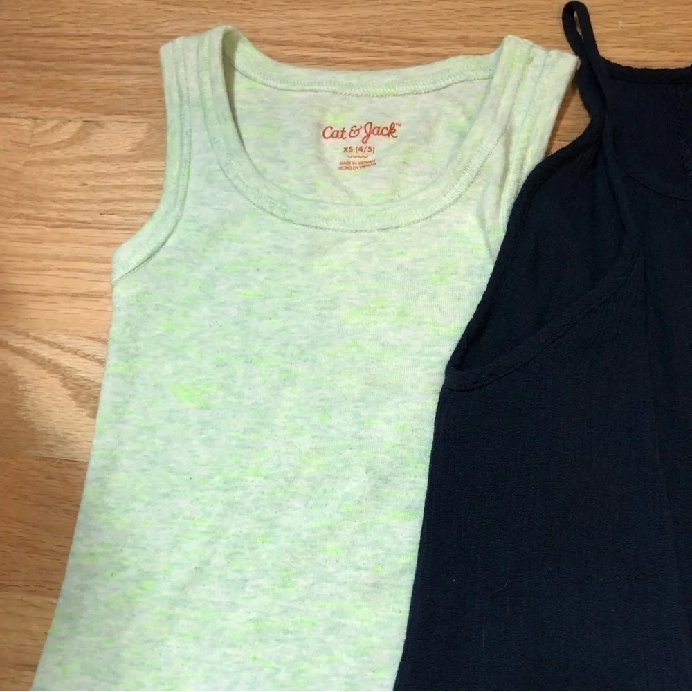 5T Girls Top Bundle Carters White Embroidered Blouse Cat & Jack Green Tank